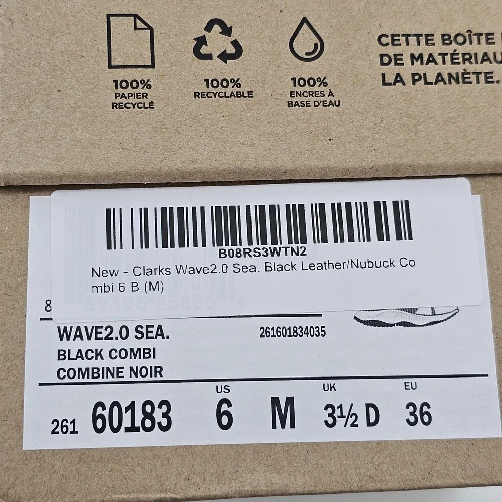 NIB Women's Clarks Wave2.0 Sea. Sandals Black Combi Size 6M